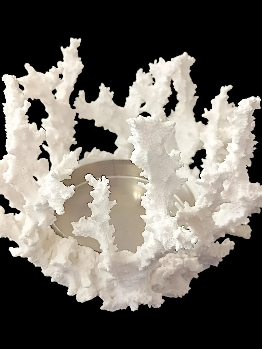 Pottery Barn Faux Coral Candle Holder Pillar White Resin Beach House Coastal